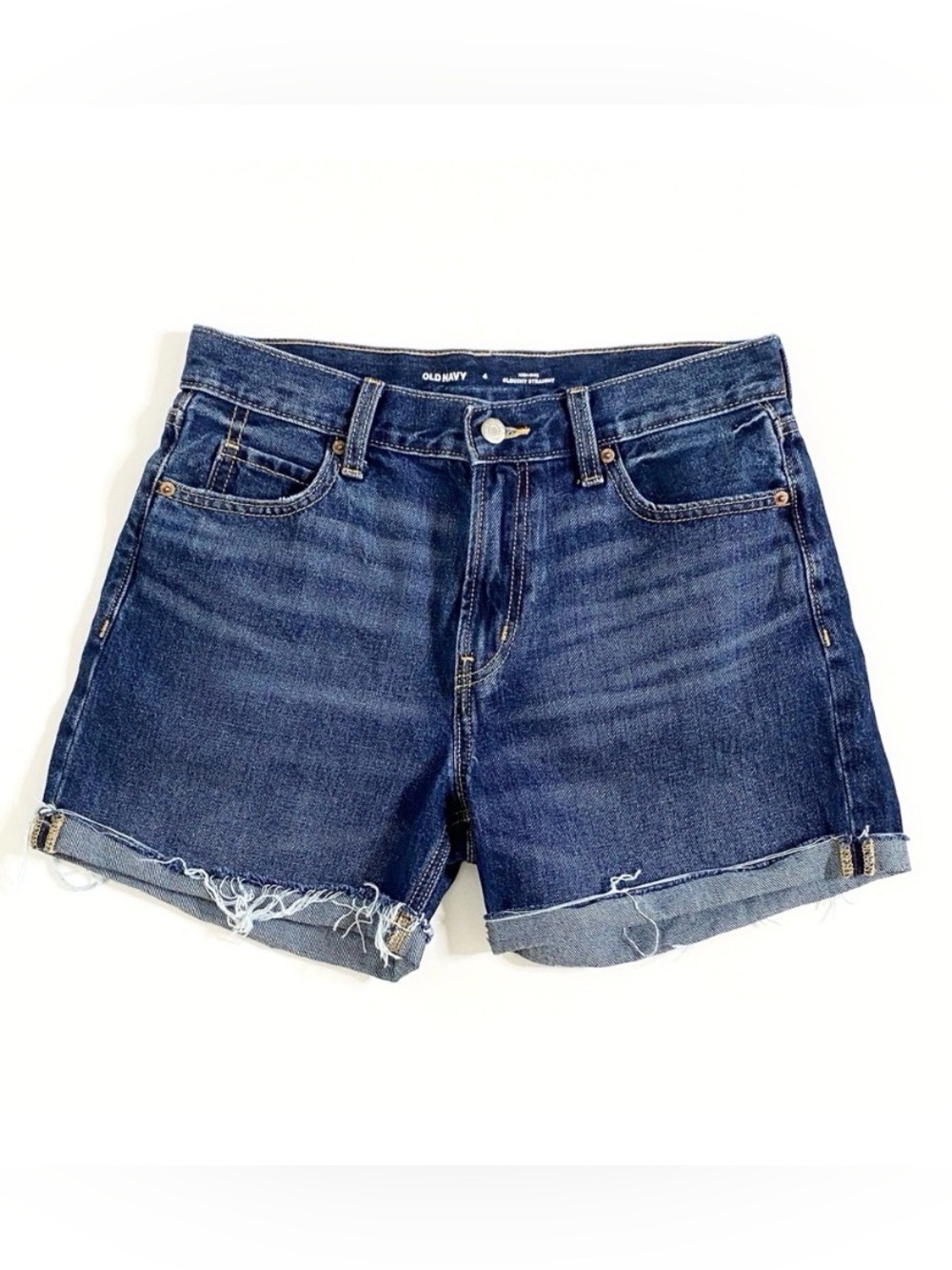 ✨NWOT✨Old Navy | Dark-Wash Denim High-Rise Slouchy Straight Jean Shorts Sz 4